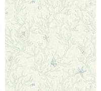 344962 - Papel Tapiz Versace Náutico Con Concha Coral Verde Blanco AS Creation