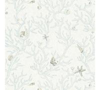 344963 - Papel Tapiz Versace Náutico Con Concha Coral Azul Blanco AS Creation