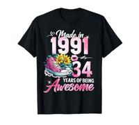 34th Birthday Queen Made in 1991 Gifts 34 Years Old Floral Camiseta