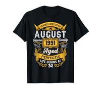 34th Birthday Real Legends August 1991 34 Years Old For Men Camiseta