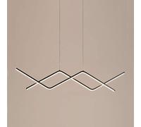 35.4" LED Dining Light Fixtures Ceiling Hanging d Linear Pendant Lamp Adjustable Height Dimmable Long Wave Black Chandelier for Room Kitchen Island Living Bar