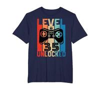 35 Años Cumpleaños Videojuego Level 35 Unlocked Nacido 1986 Camiseta, Hombre Tallas Grandes, Azul Marino, 4X Alto