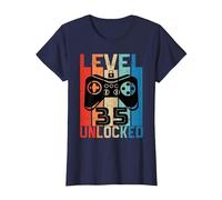 35 Años Cumpleaños Videojuego Level 35 Unlocked Nacido 1986 Camiseta, Mujer, Azul Marino, L