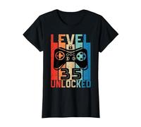 35 Años Cumpleaños Videojuego Level 35 Unlocked Nacido 1986 Camiseta, Mujer, Negro, L