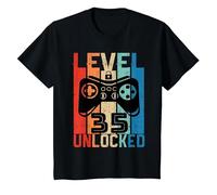 35 Años Cumpleaños Videojuego Level 35 Unlocked Nacido 1986 Camiseta, Niños, Negro, 10 años