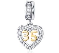 35 años de edad Charms de cumpleaños para Pandora brazalete, 18K Oro número 35 Colgante, 925 Plata de Ley 35th cumpleaños Corazón cuentas Con CZ, regalo para papá/niña/madre