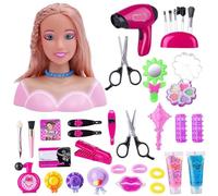 35 cabezas de peinado y maquillaje juego de juguetes,Barbie cabeza de muñeca pelo rubio, juguete para niña de 1 a 9 años, muñeca Styling Head Hairdressing regalos de Navidad y cumpleaños para niñas (D