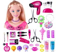 35 cabezas de peinado y maquillaje juego de juguetes,Barbie cabeza de muñeca pelo rubio, juguete para niña de 1 a 9 años, muñeca Styling Head Hairdressing regalos de Navidad y cumpleaños para niñas (A