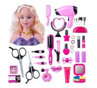 35 cabezas de peinado y maquillaje juego de juguetes,Barbie cabeza de muñeca pelo rubio, juguete para niña de 1 a 9 años, muñeca Styling Head Hairdressing regalos de Navidad y cumpleaños para niñas (F