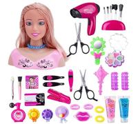 35 cabezas de peluquería y maquillaje juego de juguetes,Barbie cabeza de muñeca pelo rubio, juguete para niña de 1 a 9 años, muñeca Styling Head Hairdressing regalos de Navidad y cumpleaños para niñas