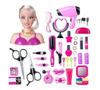 35 cabezas de peluquería y maquillaje juego de juguetes,Barbie cabeza de muñeca pelo rubio, juguete para niña de 1 a 9 años, muñeca Styling Head Hairdressing regalos de Navidad y cumpleaños para niñas