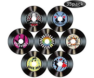 35 Decoraciones de Fiesta Rock and Roll de 1950 7 Pulgadas Recorte de Registro Carteles de Discos Retro Estéticos Decoraciones de Pared para Fiestas Temáticas Musicales de los Años 50