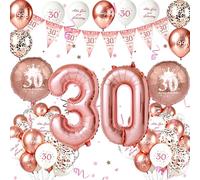 35 globos decorativos para 30 cumpleaños para mujer, oro rosa, 30 globos decorativos de cumpleaños con pancarta de feliz cumpleaños y globos XXL con números, globos de látex Happy Birthday