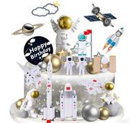 35 Pieza Astronauta Decoración de Tartas, Temas Espacio Cake Topper, Planetas Estrellas Cupcakes, Modelo de Cohetes Creativo Adornos de Pastel para Cumpleaños Suministros Niños y Niñas