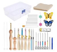 35 Piezas Kits de Bordado de Aguja de Perforación, Punch Aguja Fija, Punch Needle Kit Adulto, Kit De Agujas de Bordar, Kit de Costura para Adultos Principiantes para Bordado Sobre Tela