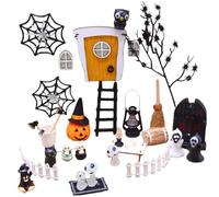 35 Unids/Set Kit de Miniaturas de Halloween Casa de Muñecas de Terror Suministros de Artesanía de Halloween DIY Mini Accesorios de Pueblo Brillantes Impermeables para Patios Peceras Bolas de Cristal