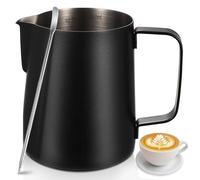 350 ml Jarra Leche Barista, Jarra para Espumar Leches, Jarrita Lechera Acero Inoxidable para Café Espresso, con bolígrafo para arte latte