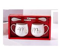 350 mlJuego de tazas de café para parejas de Mr and Mrs ，Divertidos regalos para él y ella Tazón doble de cerámica, taza de té de agua con leche, bebida en casa, oficina, regalo de San Valentín
