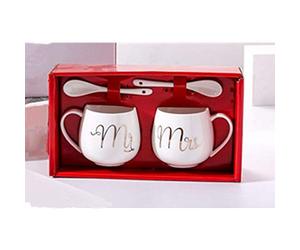 350 mlJuego de tazas de café para parejas de Mr and Mrs ，Divertidos regalos para él y ella Tazón doble de cerámica, taza de té de agua con leche, bebida en casa, oficina, regalo de San Valentín