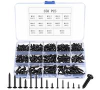 350 Pcs Tornillos Autorroscantes Negros, M3 M4 M5 Tornillos para Madera, Tornillos Roscachapas, Tornillos de Cabeza Hueca Hexagonal Redonda, Tornillos de Cabeza Plana Autotaladrantes para Muebles