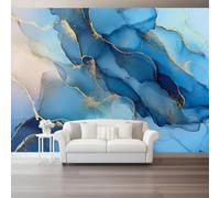 350 x 256 cm Fotomurales No Tejido Pintura Abstracto Ola Mármol Texturizado, Azul Papel Pintado Decoración de Pared, Murales póster efecto 3D Decorativos Murales para Dormitorio Infantil Salón