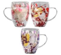 350ml 3piezas Tazas De Café De Vidrio De Doble Pared Con Flores Secas - Taza De Café De Vidrio Con Flores Seca | Taza De Vidrio De Doble Pared Aislada Resistente Al Calor | Tazas De Té De Vidrio