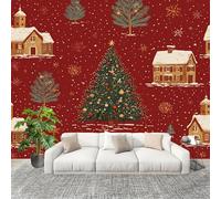 350x256 cm Fotomurali in TNT Albero Di Natale Della Casa Di Neve Carta da Parati Fotografica Moda Murale Decorazione Personalizzabile Rosso Moderno e Lussuoso 3D HD Panorámico Carta per Pareti