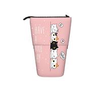 351 Bolsa De Lápices Gatito De Dibujos Animados Fondo Rosa Lindo Cinco Gato Que Tengas Un Buen Día Telescópico Estuches Escolares Pequeña Niñas Bolsa De Papelería con Cremallera Estuche De Papelería