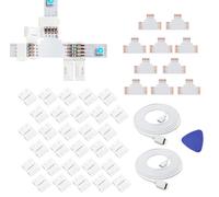 3528 2835 conector de tira LED de 4 pines 8 mm, cable de extensión de 6,56 ft/2 M con conector macho 4 pines y clip sin costura de 30 piezas, 10 T forma PCB para tira LED RGB