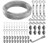 35m/3mm Cable con Ganchos & Tensores Alambre, Cuerda Tendedero Acero Inoxidable, Cuerda Suspensión para Tender Ropa Exterior, Plantas Trepadoras, Colgar Luces, Toldos, Soporte Planta,Lámpara Colgante