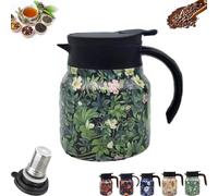 35oz Vintage Floral Teapot with Built in Infuser Stainless Steel V-Shaped Spout Thermal Carafe One-Touch Dispenser for Tea & Coffee (Plant * plastic,1000ml)