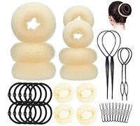 35pcs Fabricante De Panecillos De Pelo Donut Moño Pelo Juego De Hacer Moño Horquillas Para Peinados Chignon Donuts Para El Pelo Para Hacer Moños Accesorios De Peinado Kit