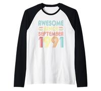 35th Birthday Idea Awesome Since September 1991 35 Years Old Camiseta Manga Raglan