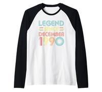 35th Birthday Idea Legend Since December 1990 35 Years Old Camiseta Manga Raglan