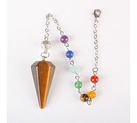35X17MM Stone Aventurine Opal Onyx Quartz Cone Chain Dowsing Chakra Pendulum With Chain 1PCS-Tiger Eye