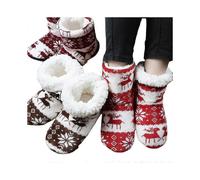 (36-38,Wine Red)Aldult Home Slippers Women Winter Floor Shoes Christmas Elk Indoor Socks Shoes Warm Fur Slides Ladies Plush Slippers