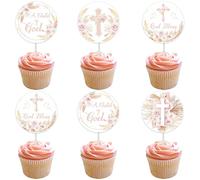 36 adornos bohemios rosas de albaricoque floral que Dios bendiga bautizo para niñas, primera comunión un hijo de Dios, religioso, cruz cristiana, baby shower, decoración de fiesta de cumpleaños