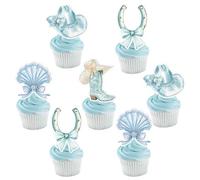 36 adornos para cupcakes de vaquera costera, decoración de despedida de soltera, botas de concha azul, sombrero, decoración de pastel para el último brindis en la costa, vaquera occidental,