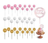 36 bolas de decoración para tartas y 1 decoración de cumpleaños, bolas de espuma de perlas para decoración de tartas, fiestas de cumpleaños (rosa dorado y blanco)