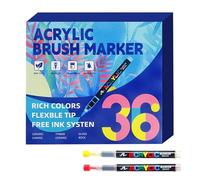 36 Color Acrylic Paint Marker Set - Waterproof Brush Tip DIYs, Art Pens For Glass Ceramic Canvas Fabric Wood | Rock Drawing Coloring School Classroom Craft Use, Acrylic Markers, Paint Pens Set, Art