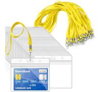 36 cordones amarillos para cuello con 36 tarjeteros, soporte para tarjetas de identificación de plástico transparente y cordón, soportes horizontales sellables impermeables con cordón para tarjetas de