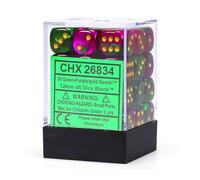 36 Dados Chessex 6 Géminis (12mm) Verde-Púrpura/Oro