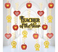 36 decoraciones colgantes de remolino para profesor del año, decoraciones con purpurina para profesor del año para graduación, semana de agradecimiento, decoración de fiesta, felicitaciones