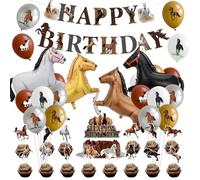 36 Decoraciones de Cumpleaños de Caballo, Decoración de Fiesta para Niños, Globos y Adornos para Tarta con Happy Birthday Pancarta