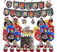 36 elementos de decoración de cumpleaños al estilo de los caballeros griegos medievales, pancarta de «Feliz cumpleaños», adornos para tartas con motivos de guerreros