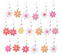 36 espirales colgantes de margaritas para colgar en el techo, suministros de fiesta, suministros de decoración floral para cumpleaños, baby shower, bohemio, hippie, Groovy, fiesta temática retro