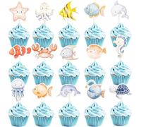 36 Figuras para tarta de animales marinos, Figuras para tarta de cumpleaños con tema oceánico, Figuras para tarta del mundo submarino para cumpleaños y bautizos