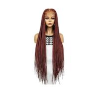 36" Full HD transparente encaje frontal sin nudos peluca trenzada, sintéticos hechos a mano, trenzas para mujeres negras uso diario (350)