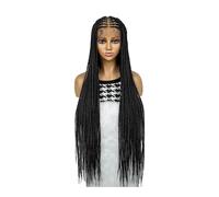 36" Full HD Transparente Encaje Frontal sin Nudos Trenzado Peluca Sintética Hecho a Mano Trenzas para Mujeres Negras Uso Diario (1B)