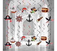 36 guirnaldas piratas, temáticas piratas, fiestas, remolinos colgantes, espirales, serpentinas colgantes, tesoros piratas, decoración de cumpleaños infantiles